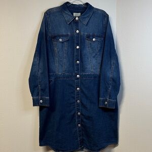 LOGO by Lori Goldstein Cotton Denim Shirt Dress | Button Front | Size XL